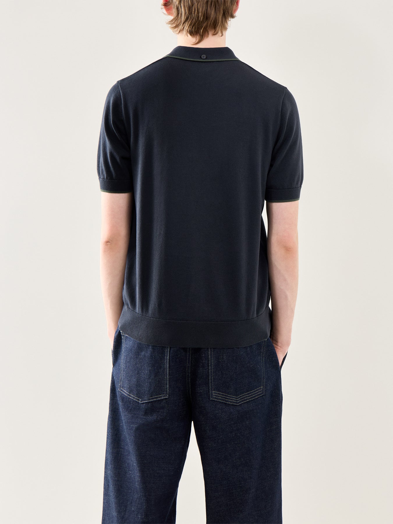 Pique Stitch Knitted Polo Navy