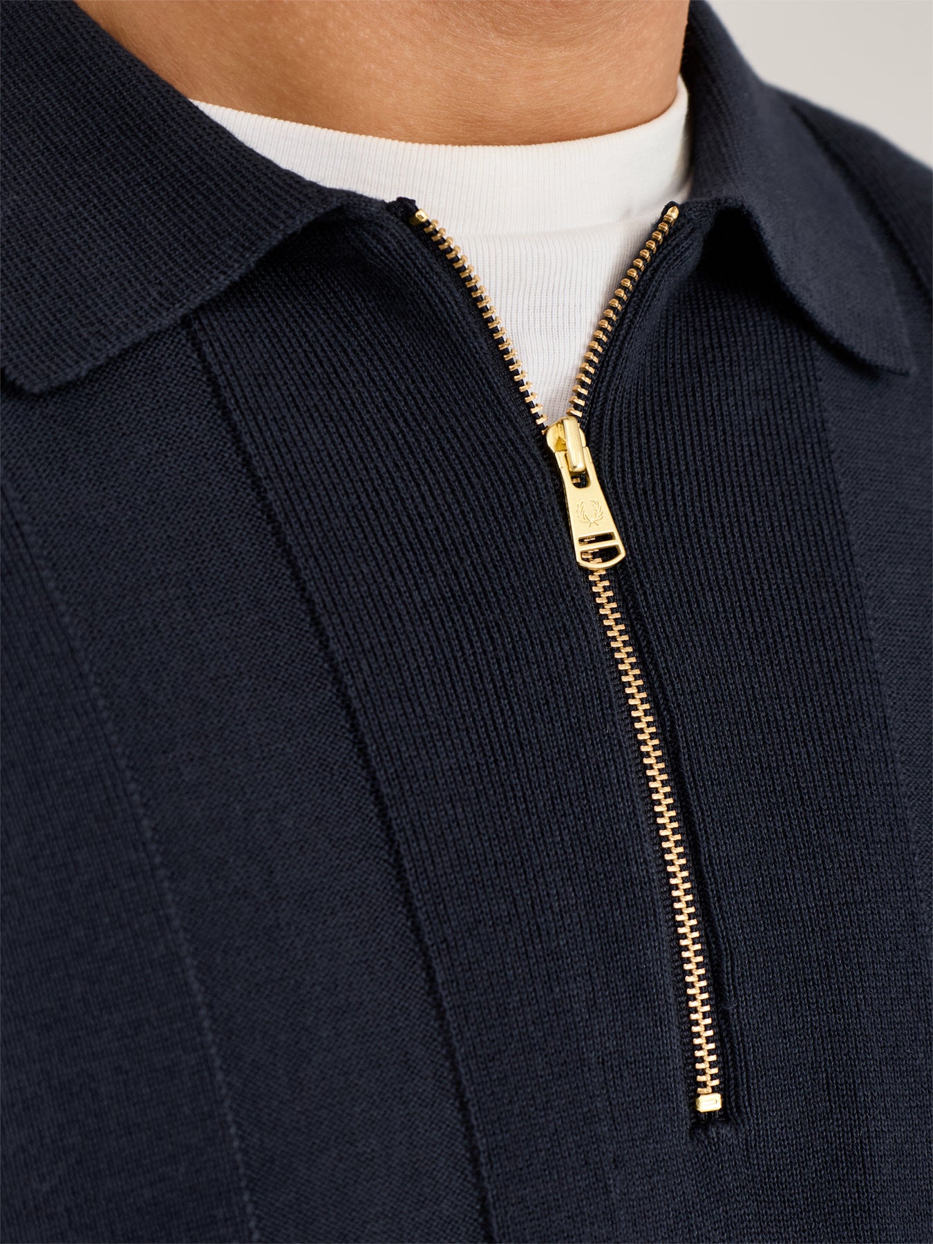 Tonal Stripe Knitted Quarter Zip Polo Navy
