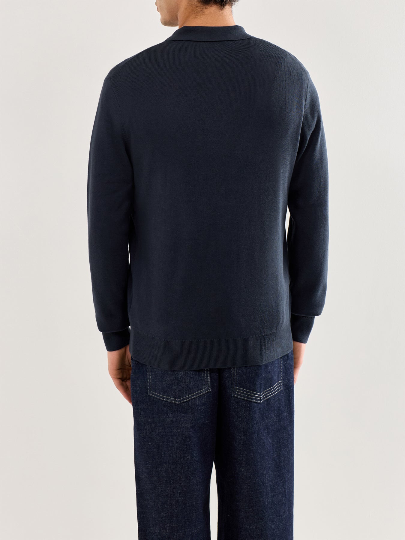 Tonal Stripe Knitted Quarter Zip Polo Navy