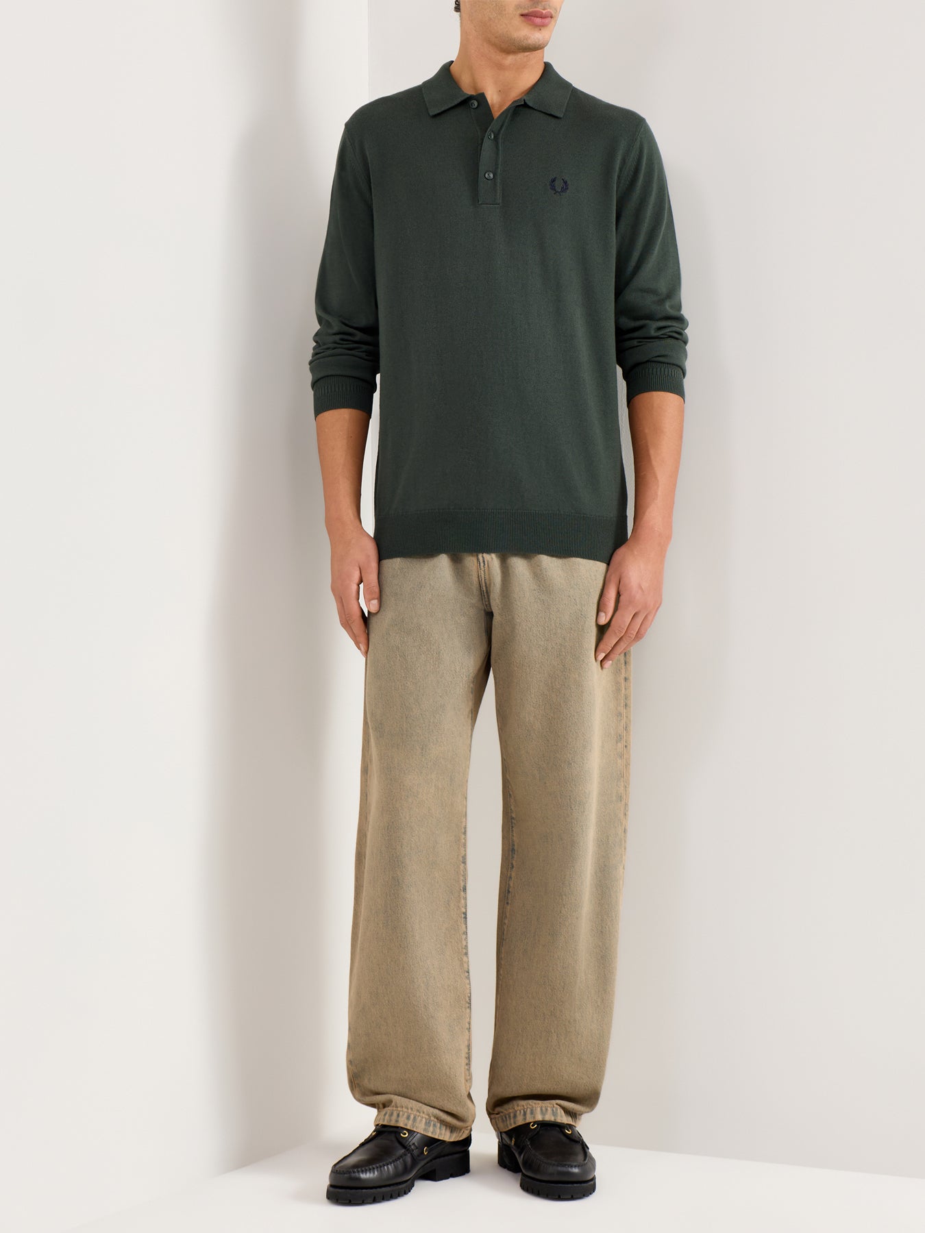 Classic Knitted Long Sleeve Polo Shirt Green