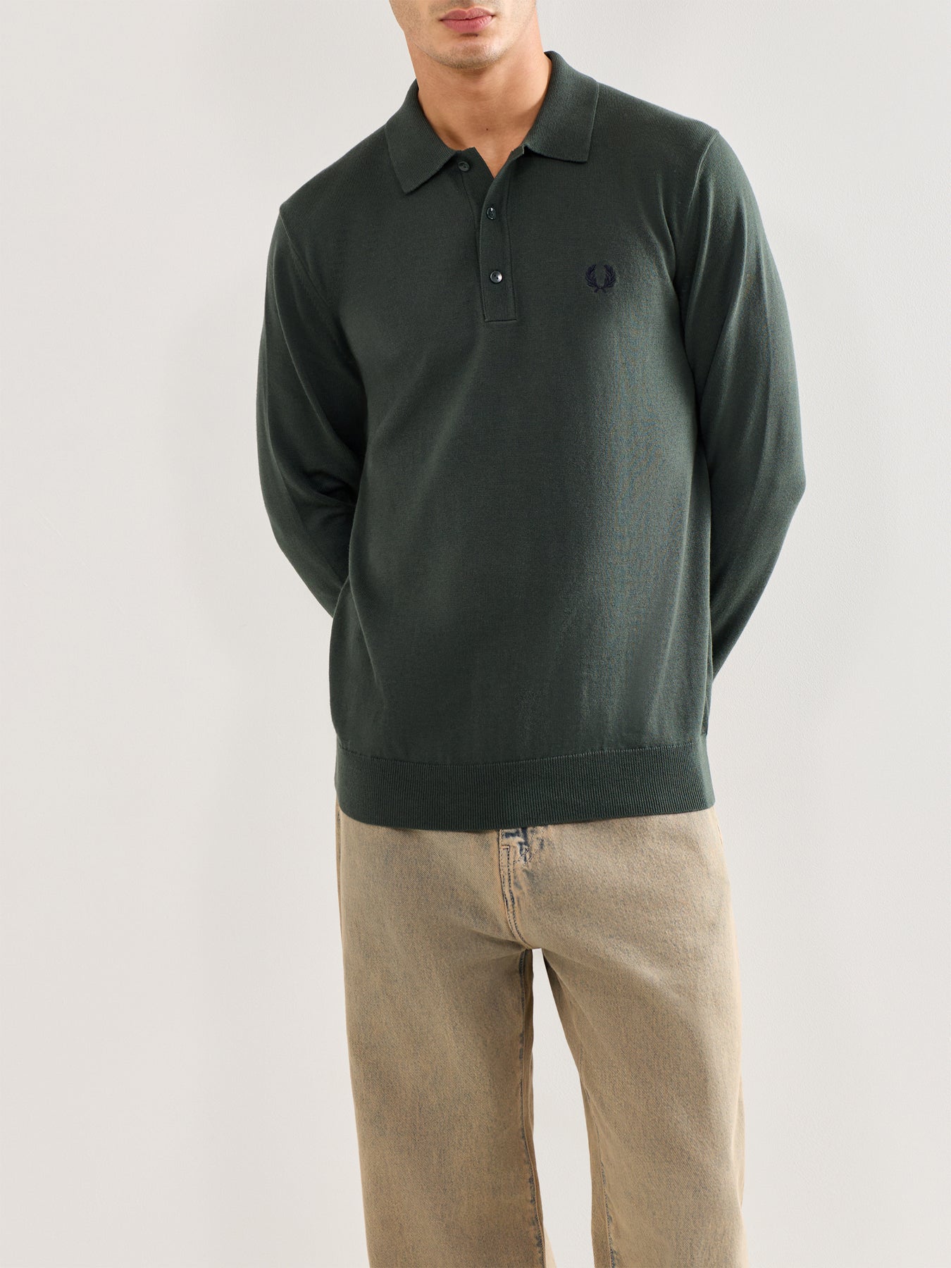 Classic Knitted Long Sleeve Polo Shirt Green