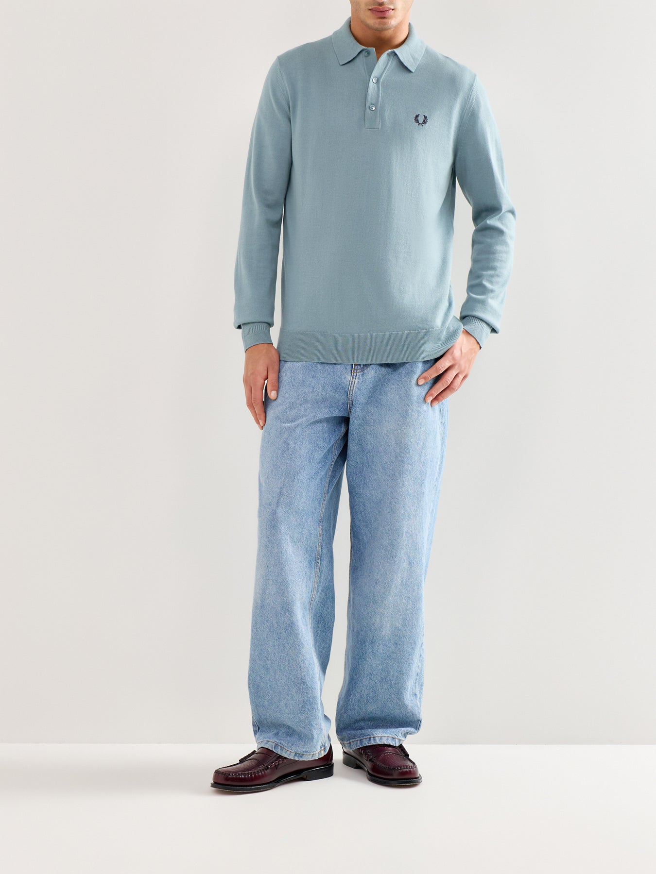 Classic Knitted Long Sleeve Polo Shirt Blue
