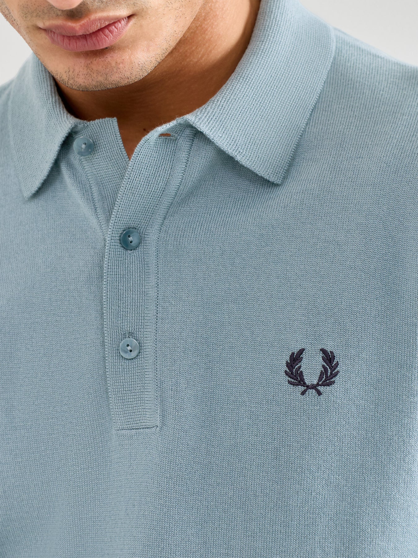 Classic Knitted Long Sleeve Polo Shirt Blue