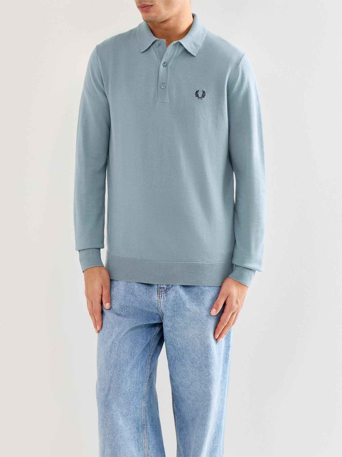 Classic Knitted Long Sleeve Polo Shirt Blue