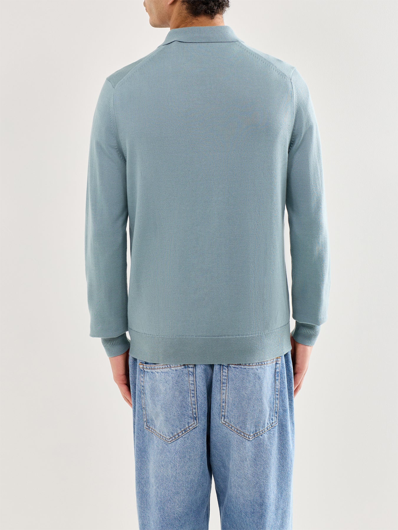 Classic Knitted Long Sleeve Polo Shirt Blue