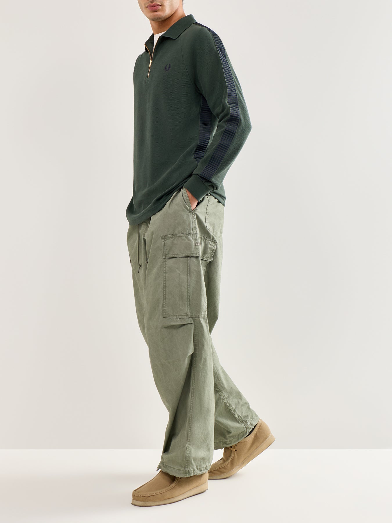 Dash Taped Zip Neck Polo Shirt Green