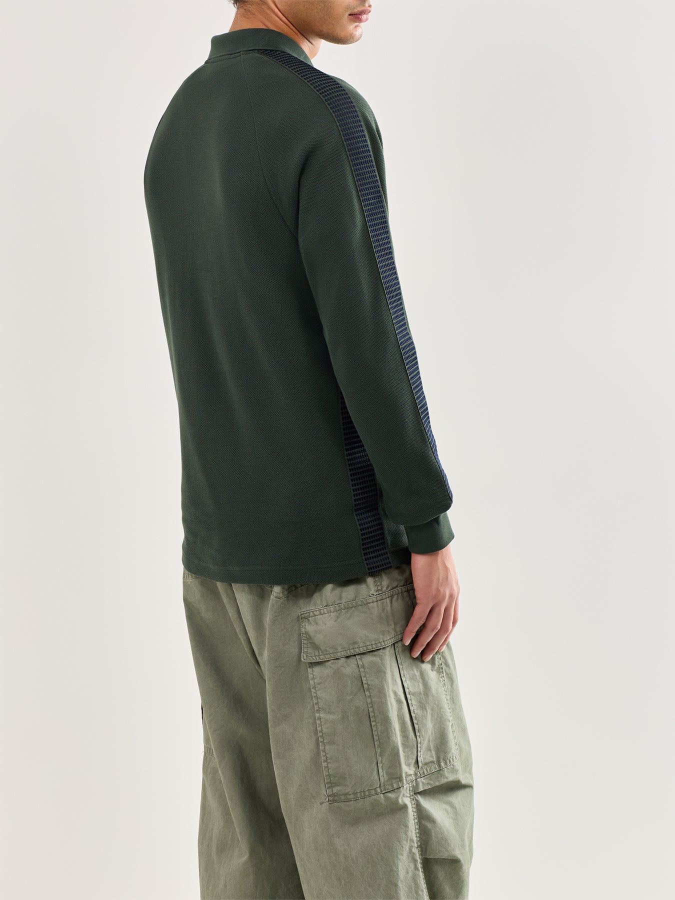 Dash Taped Zip Neck Polo Shirt Green