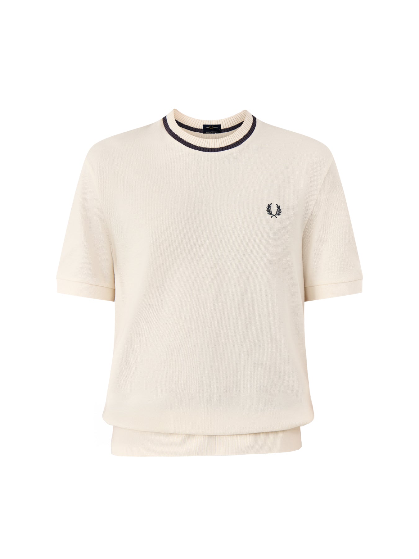 Crew Neck Pique T-Shirt Ecru