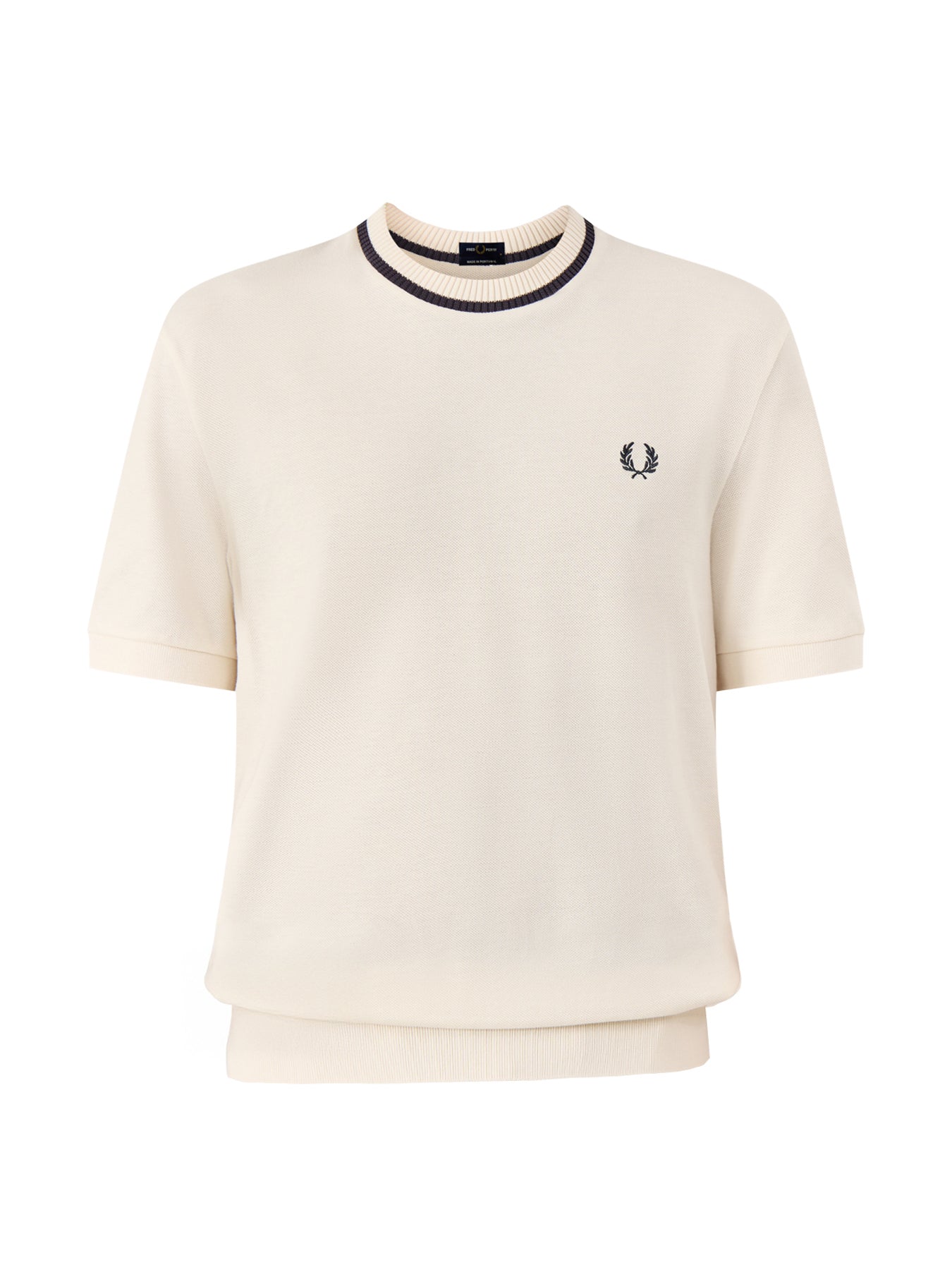 Crew Neck Pique T-Shirt Ecru