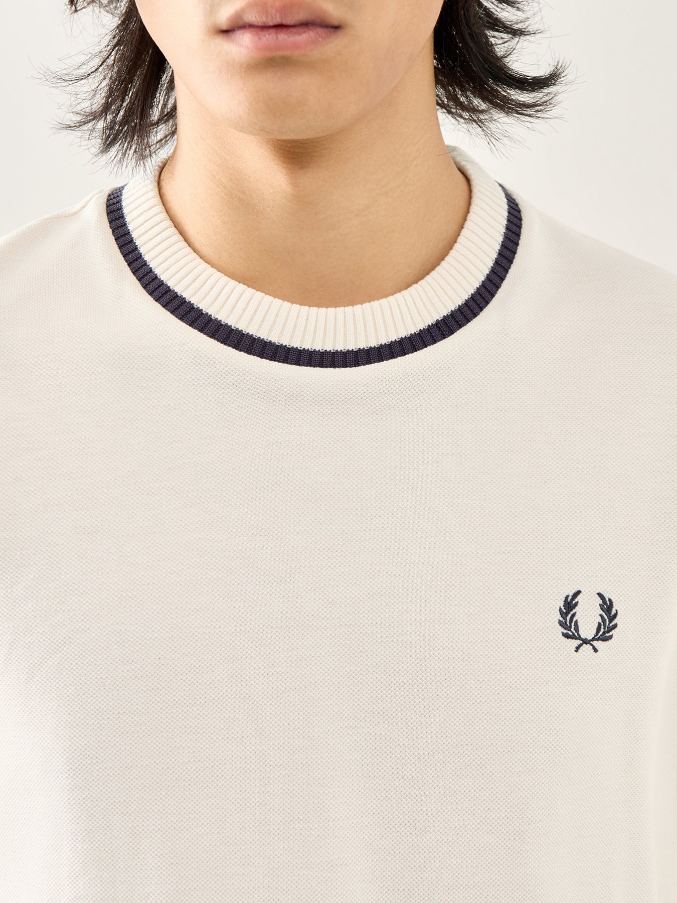 Crew Neck Pique T-Shirt Ecru