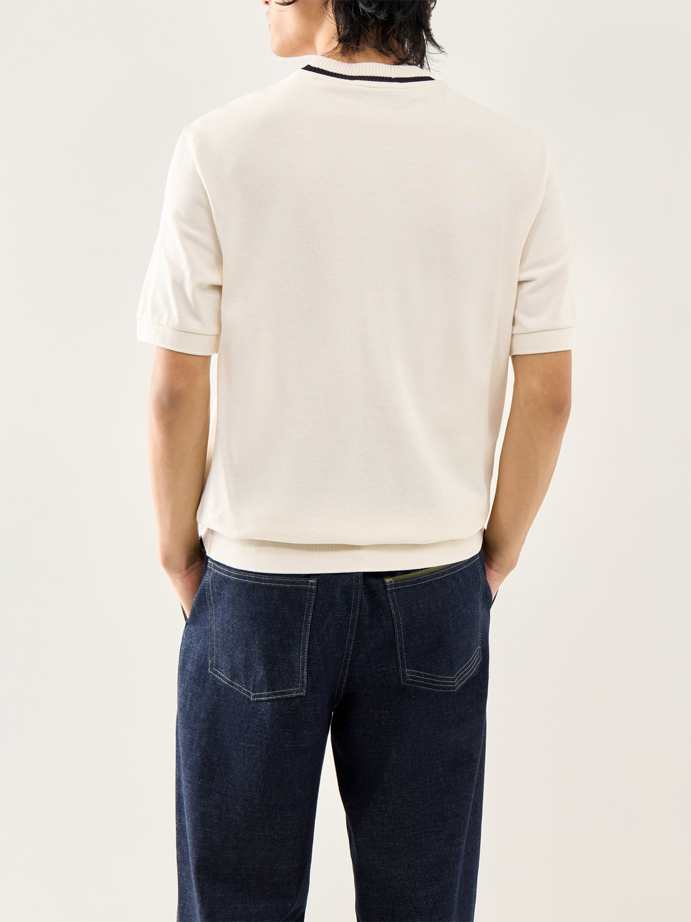 Crew Neck Pique T-Shirt Ecru