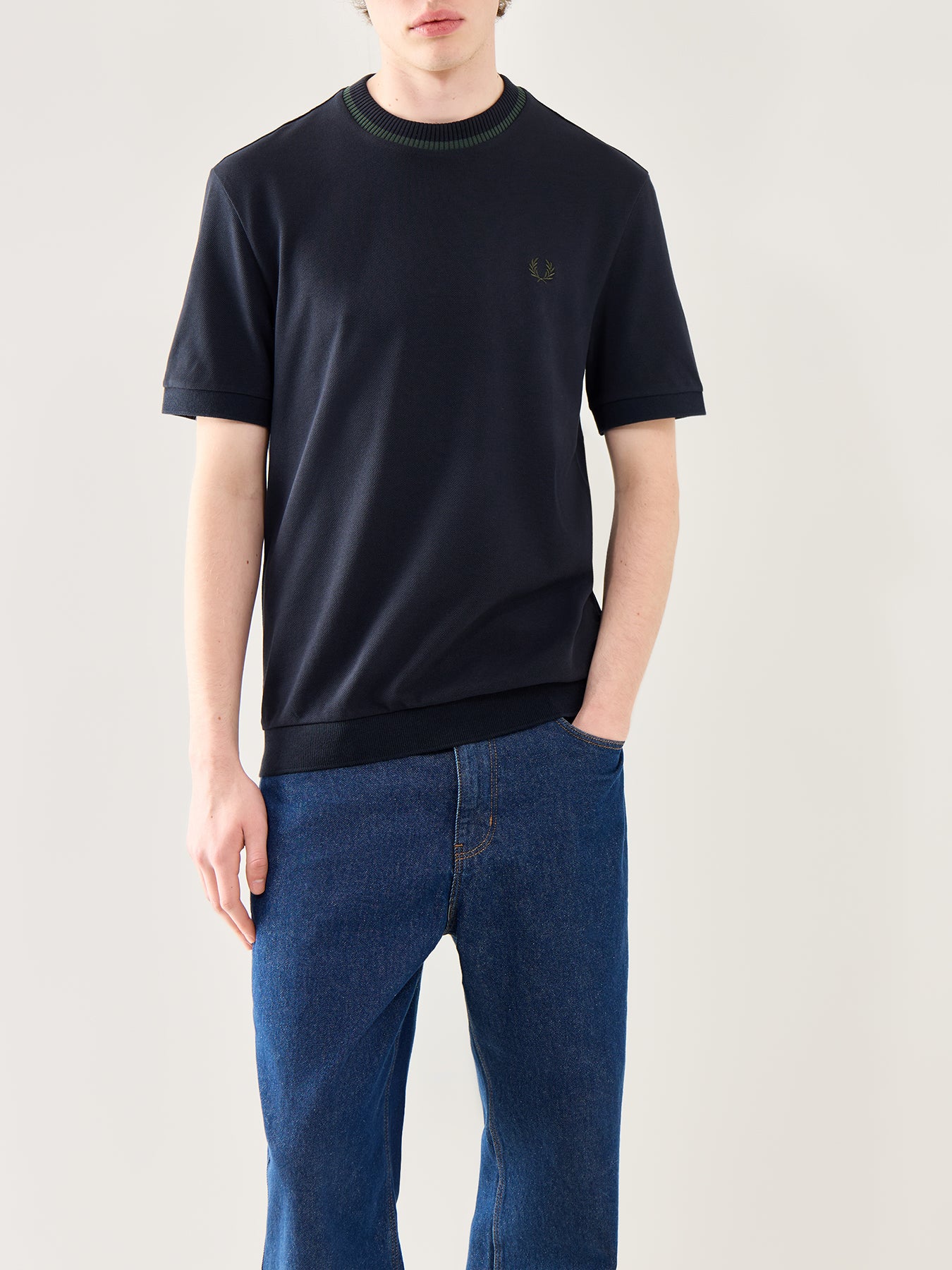 Crew Neck Pique T-Shirt Navy