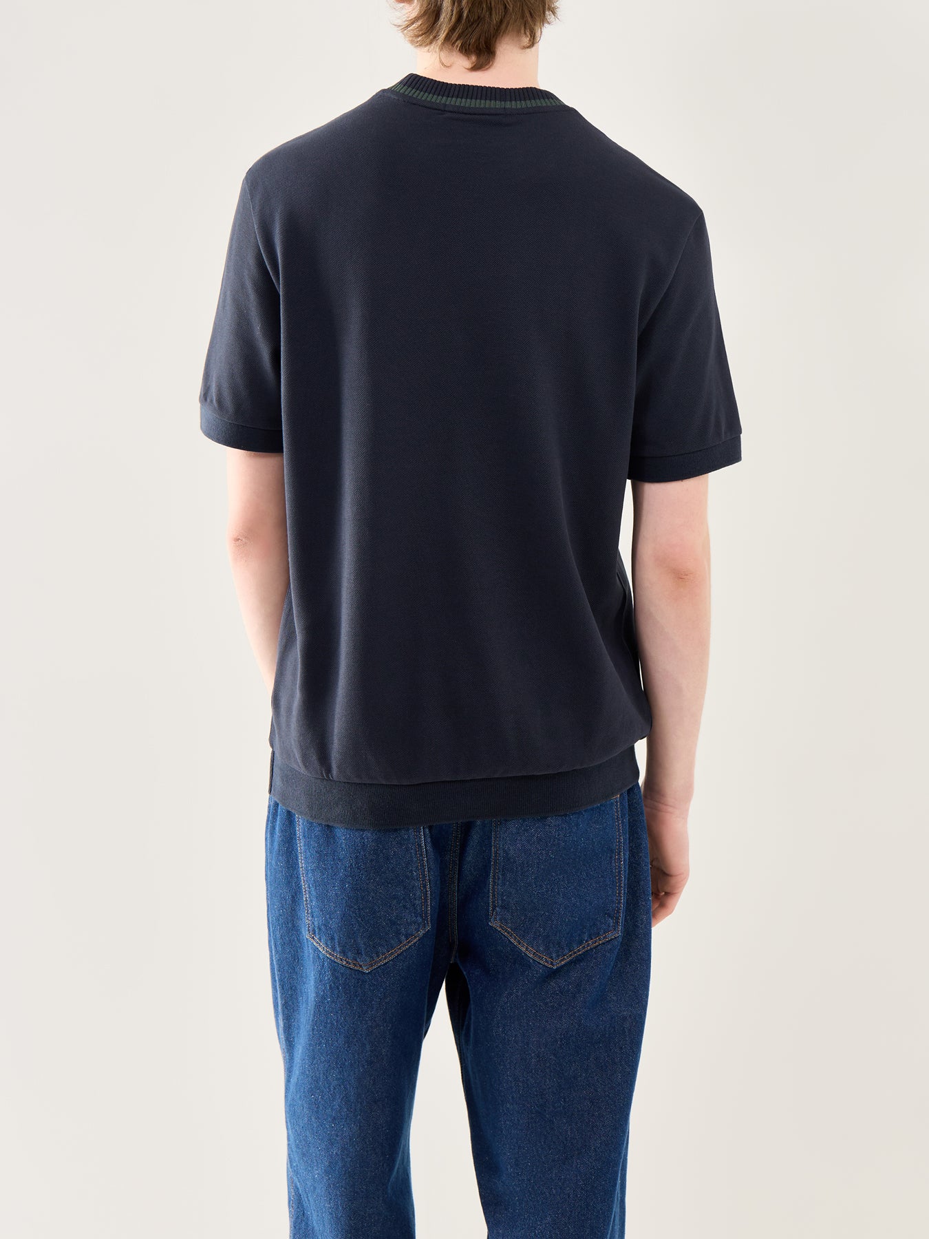 Crew Neck Pique T-Shirt Navy