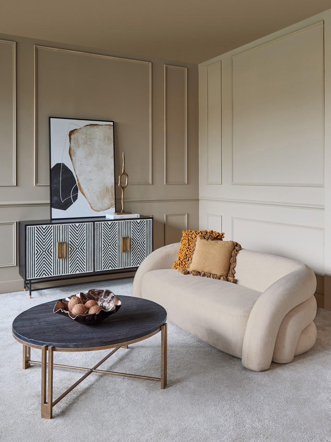 Casa Upholstered Curved Two Seater Sofa Cream