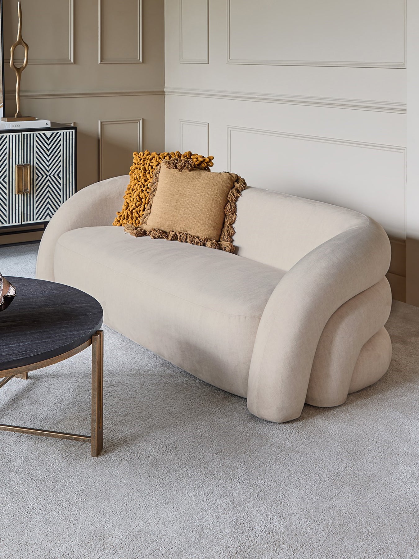 Casa Upholstered Curved Two Seater Sofa Cream