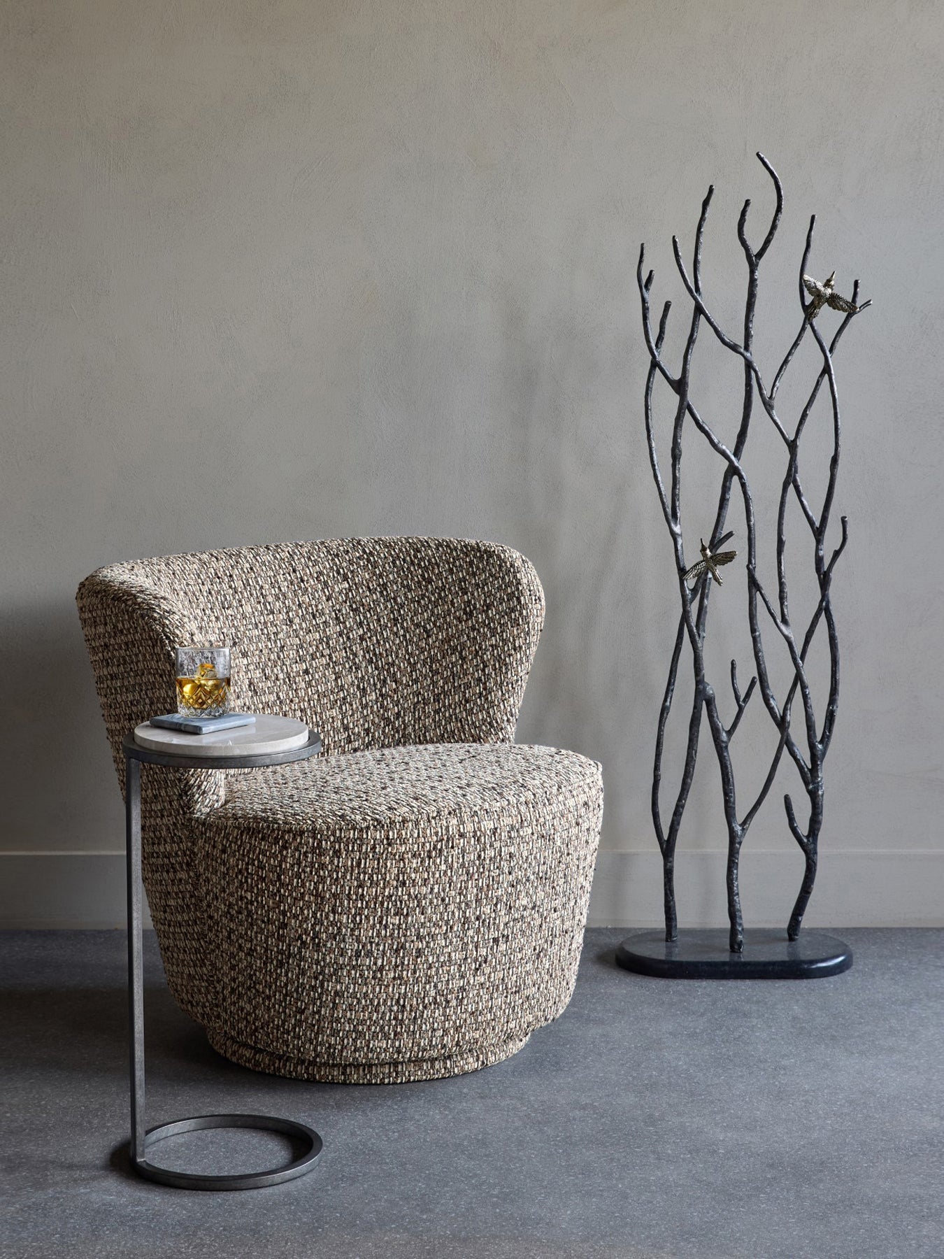 Roehampton Textured Slub Swivel Chair Mocha