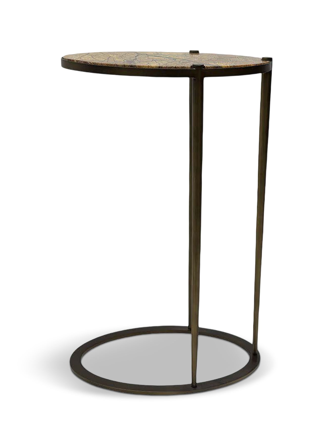 Iota Oval Accent Table Forest Brown Marble Smoked Gold Frame