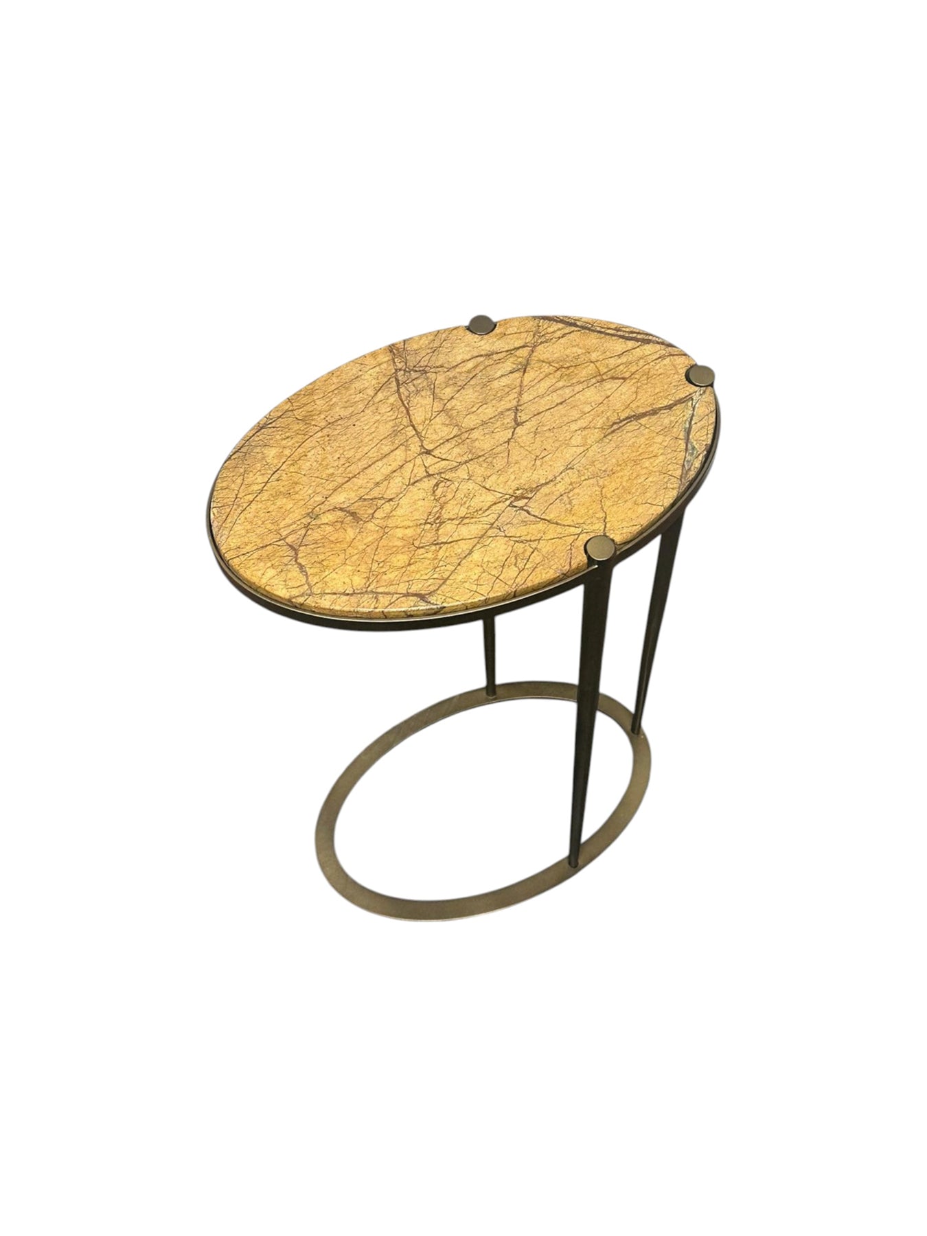 Iota Oval Accent Table Forest Brown Marble Smoked Gold Frame