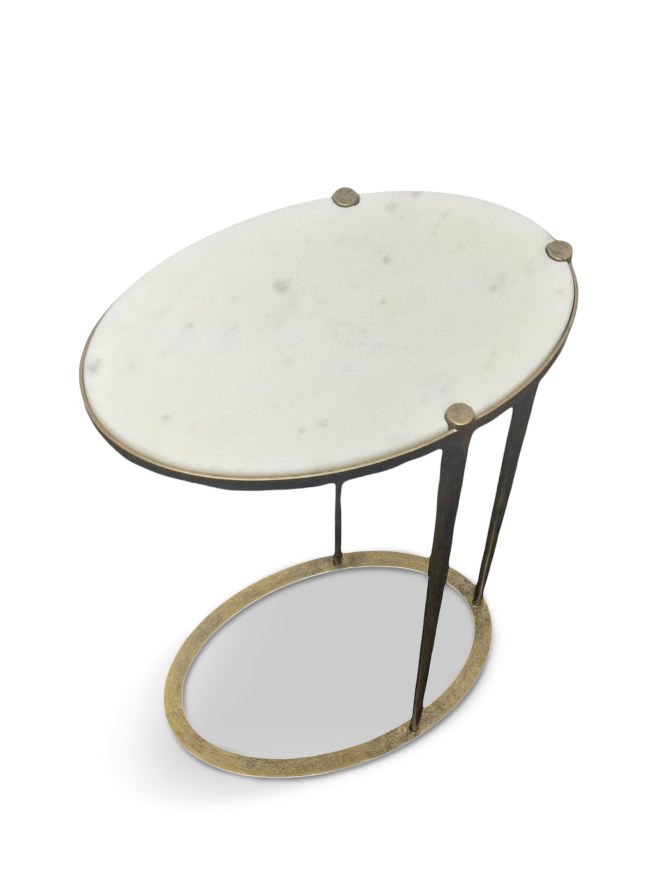 Iota Oval Accent Table White Banswara Marble Aged Champagne