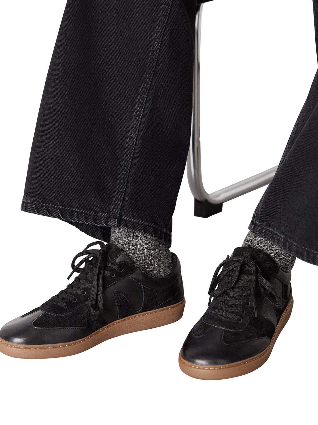 Suede Leather Mix Trainer Black