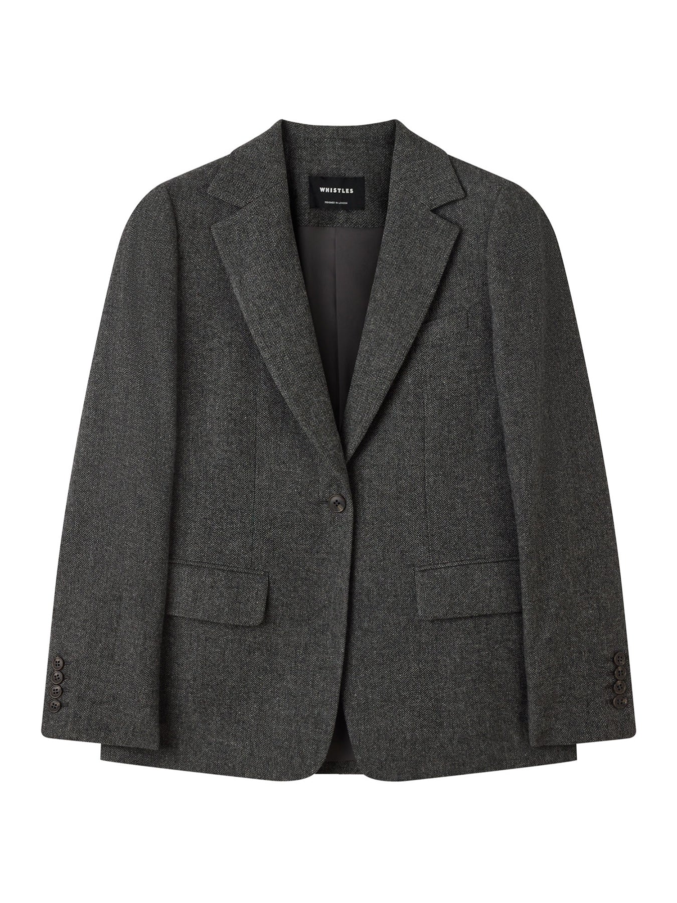 Herringbone Wool Blend Blazer - Grey