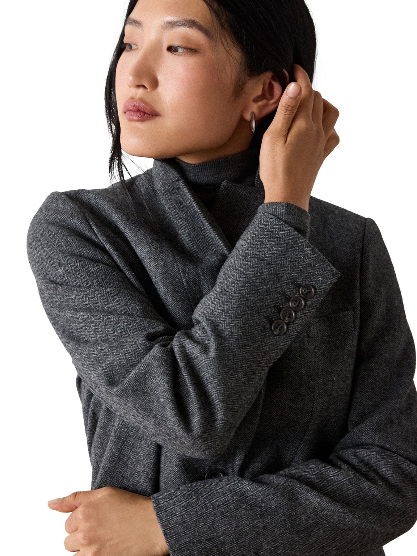 Herringbone Wool Blend Blazer - Grey