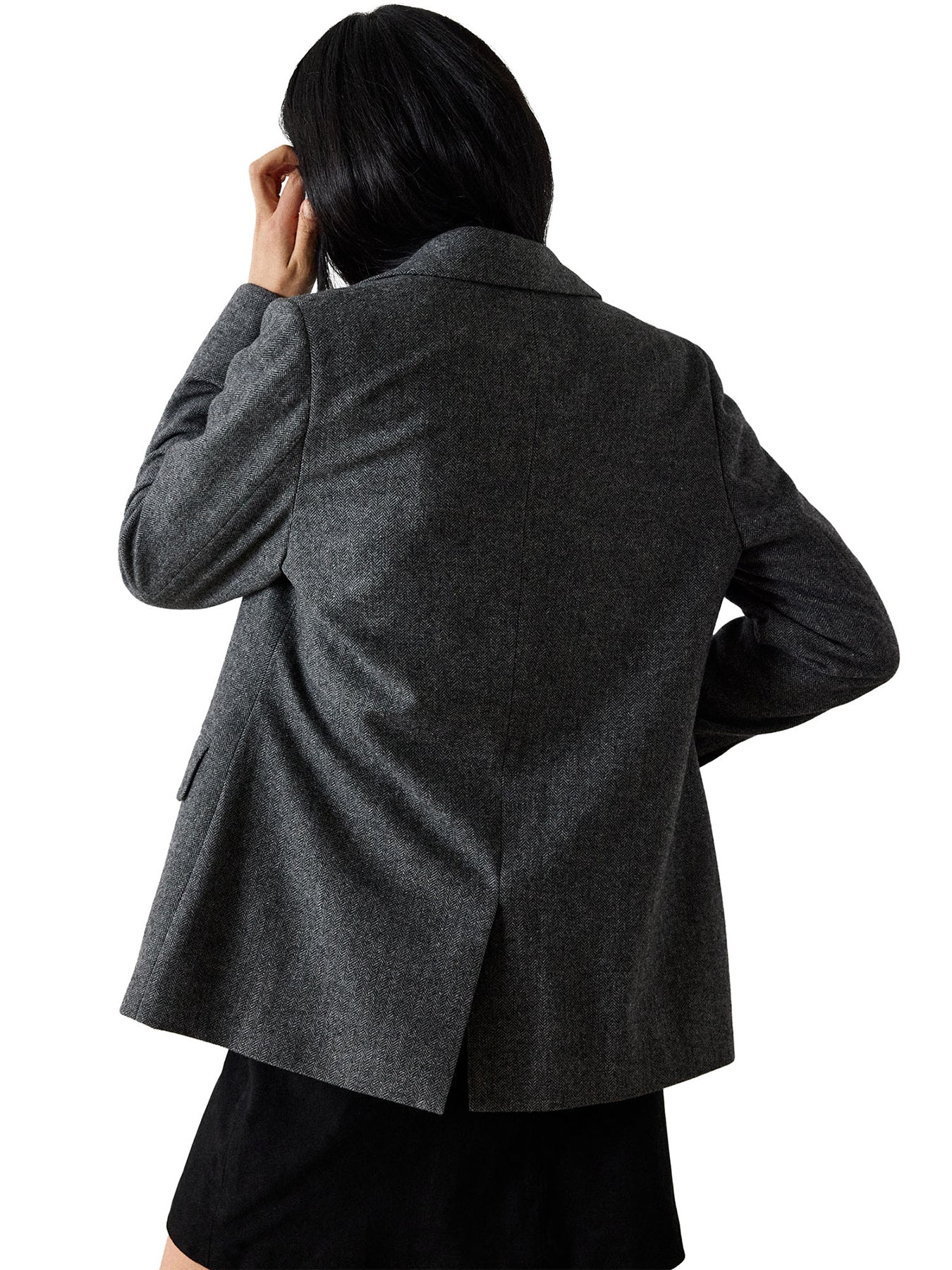 Herringbone Wool Blend Blazer - Grey