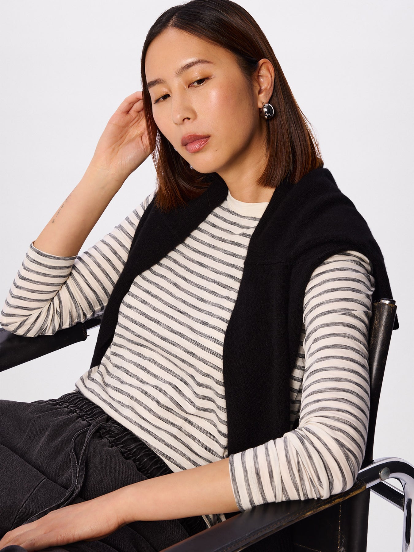 Stripe Cotton Jersey Top White