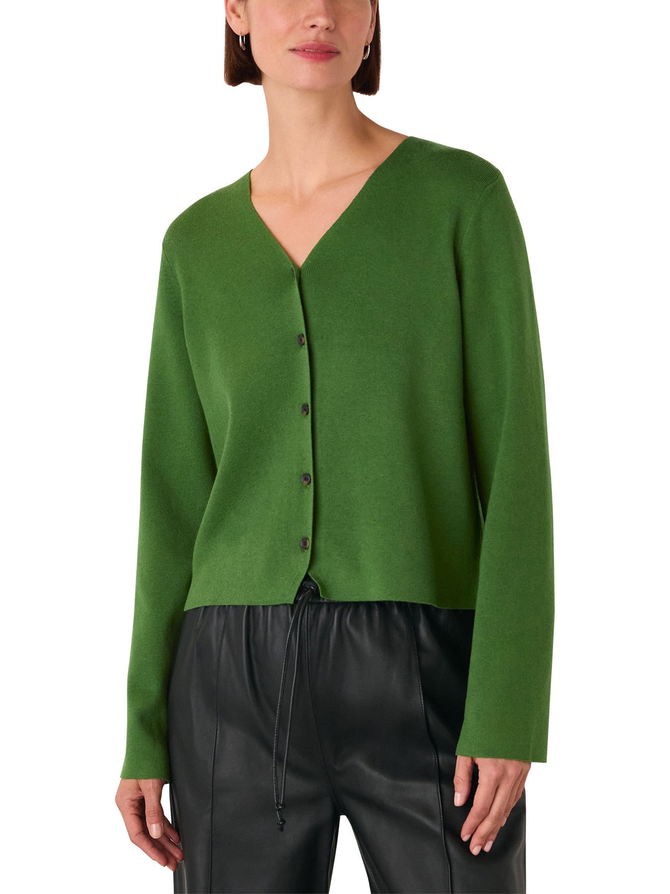 V Neck Button Front Cardigan Green