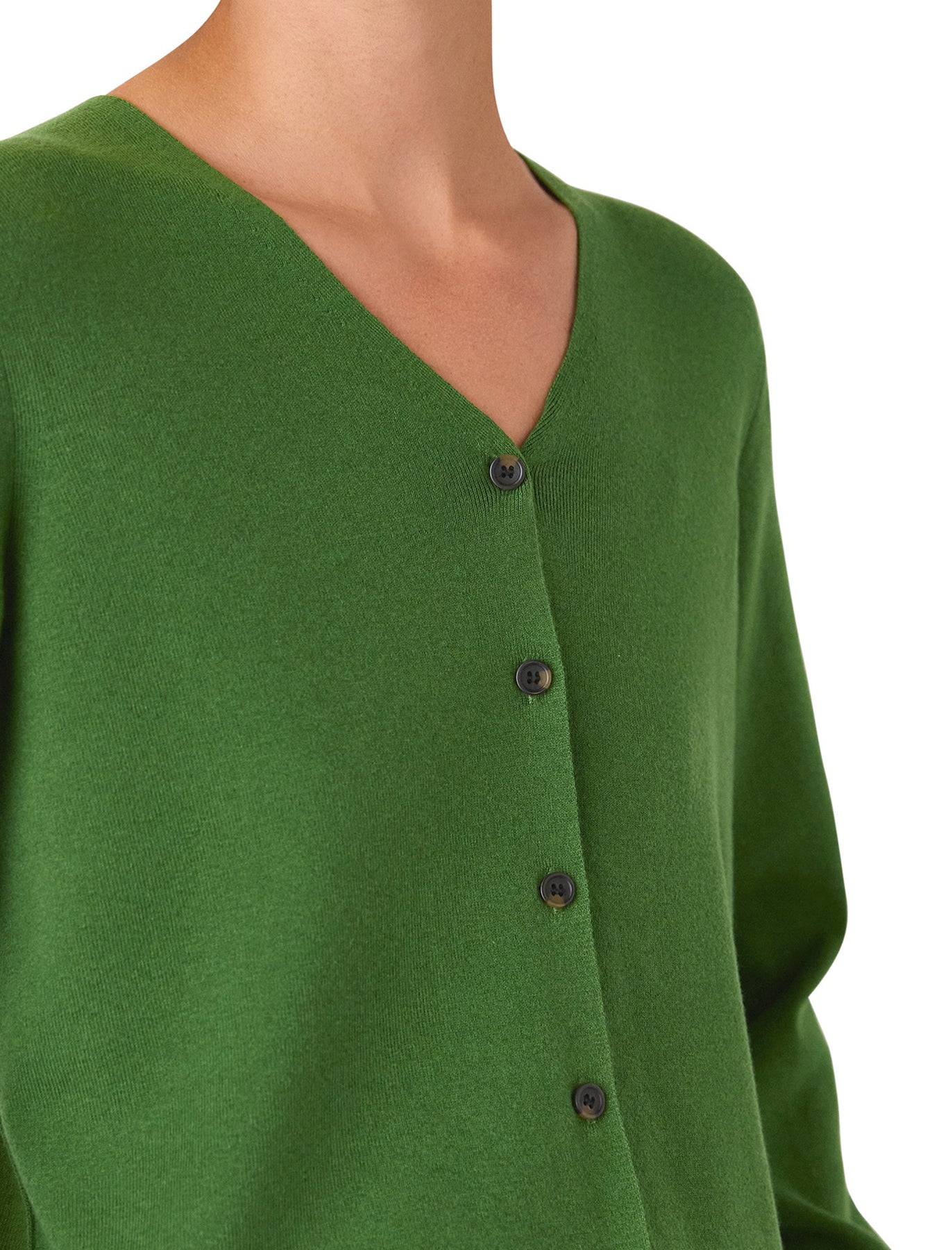 V Neck Button Front Cardigan Green