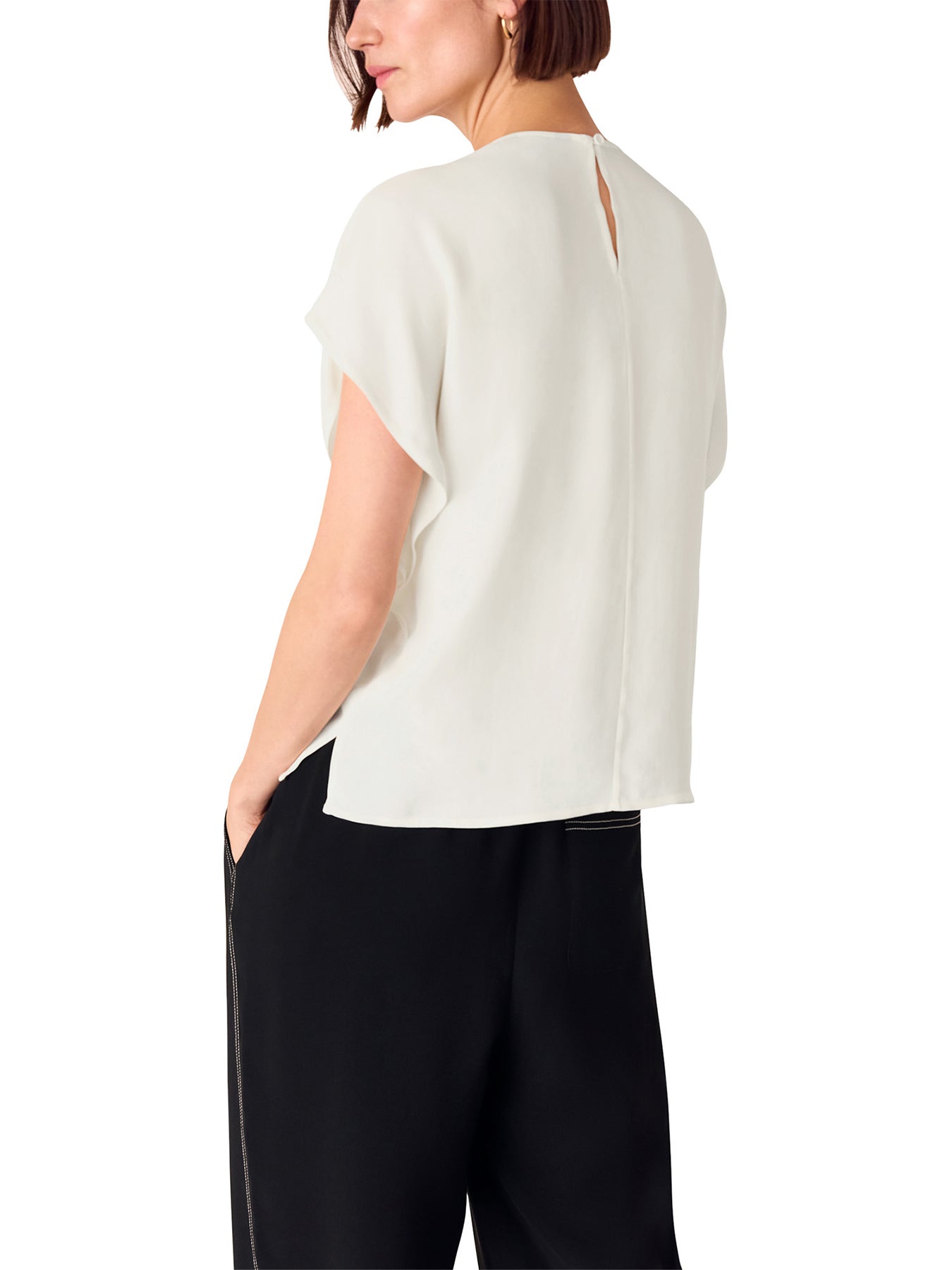 Short Sleeve Crepe Shell Top White