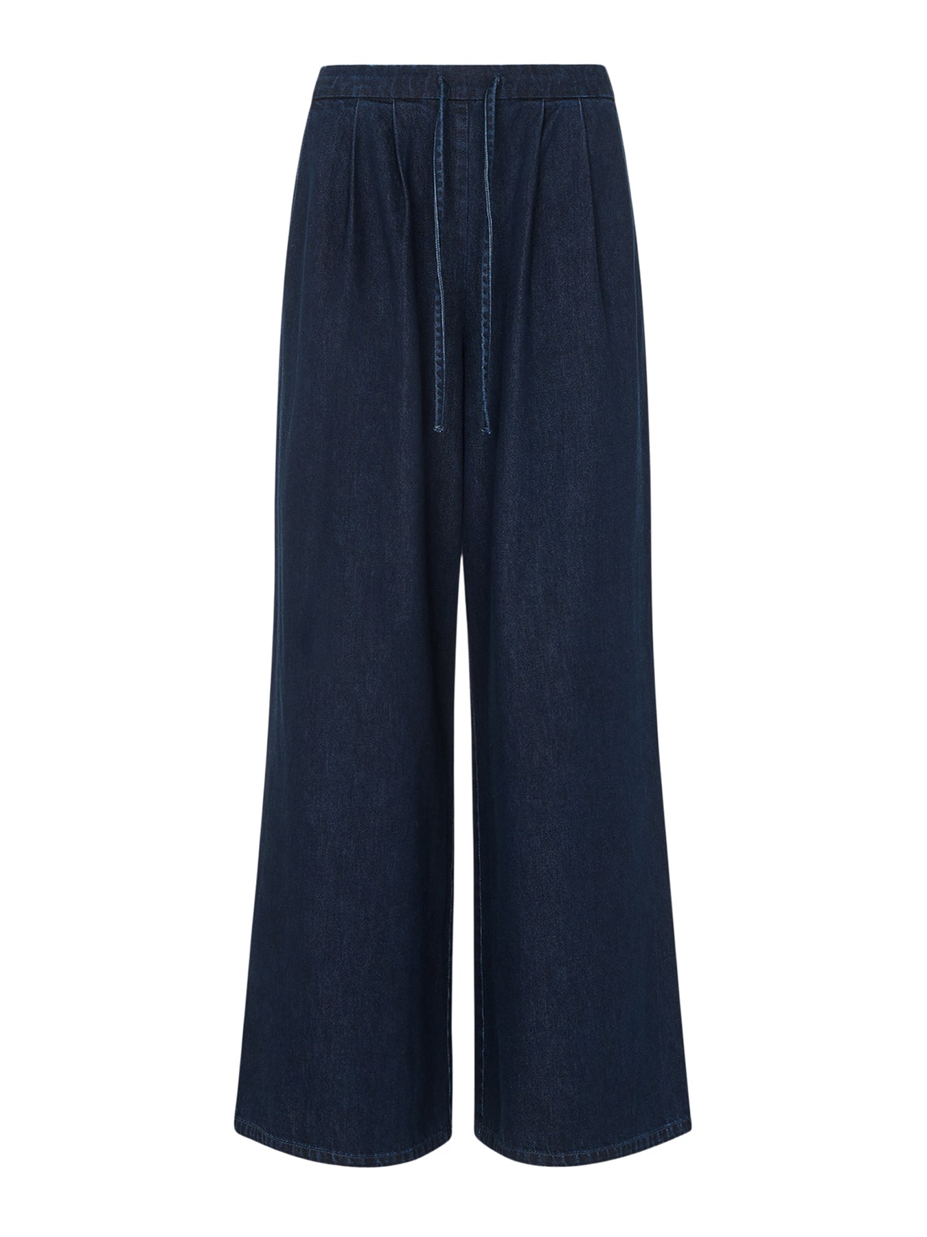 Cotton Wide Leg Pleat Trouser Blue