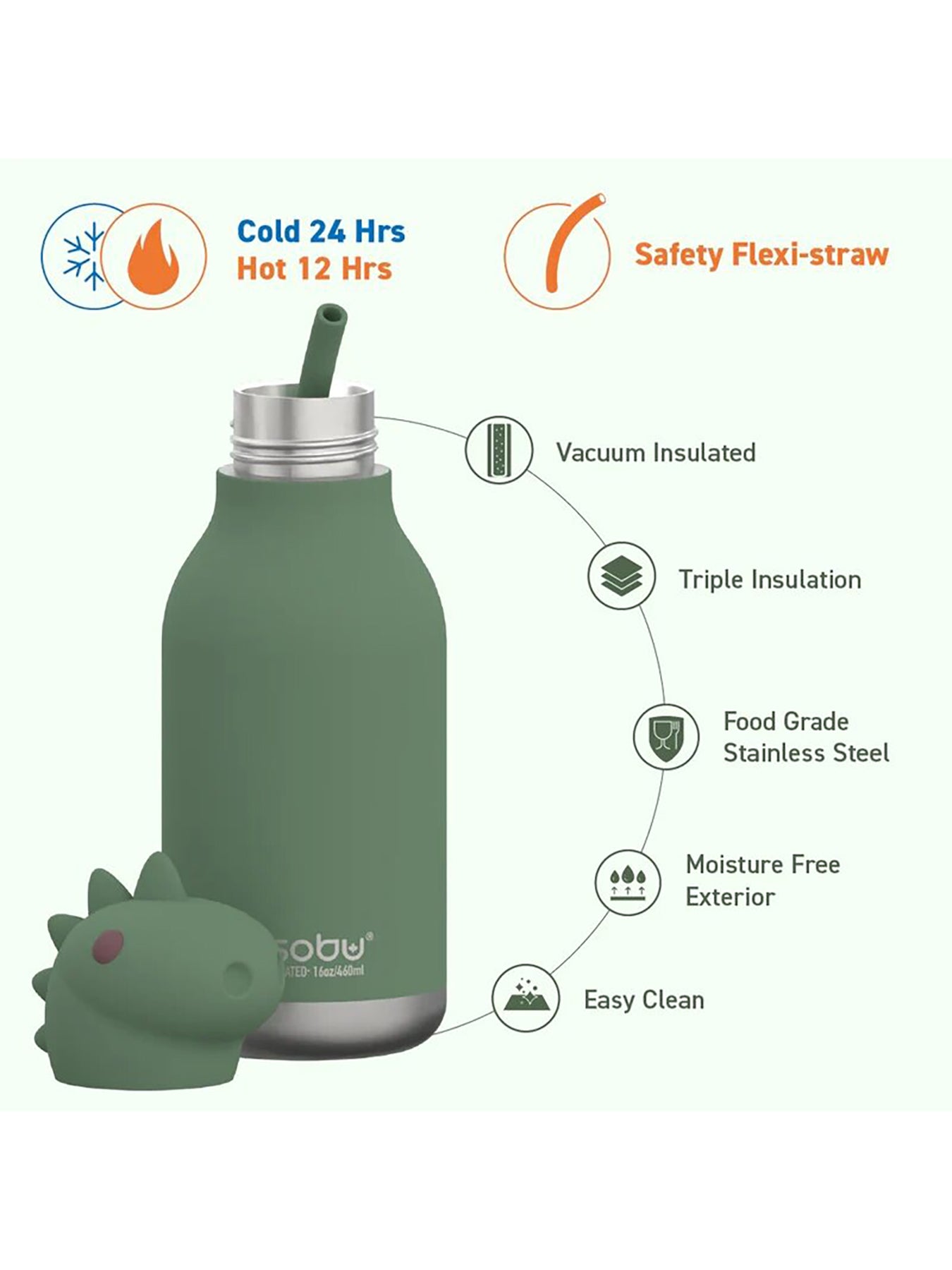 Dinosaur Insulated Bottle Green