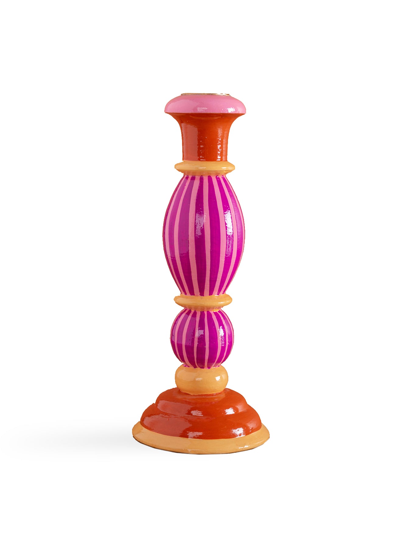 Striped Wooden Candlestick Pink