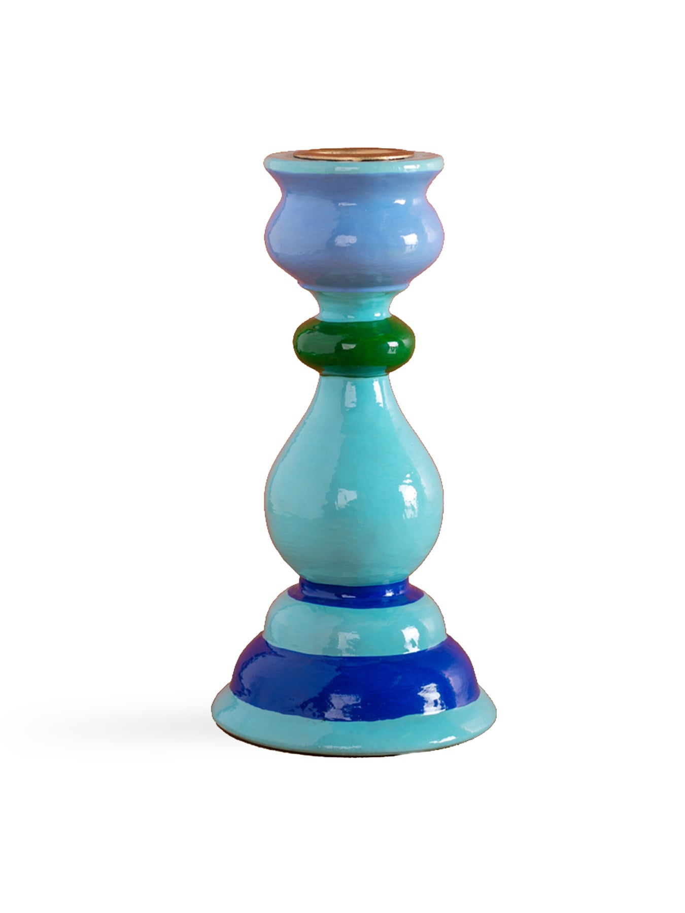 Carved Wooden Candlestick Blue