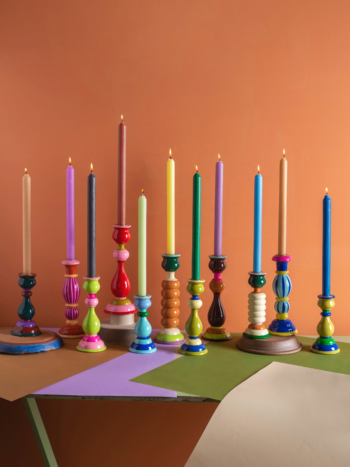 Carved Wooden Candlestick Blue