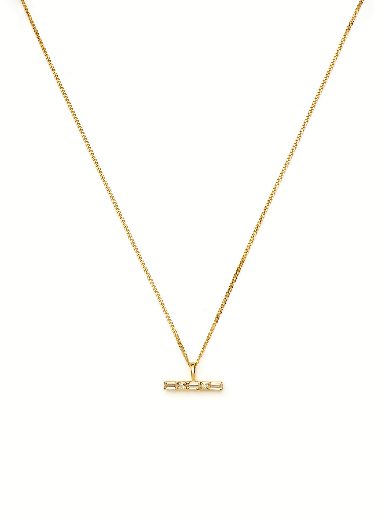 Lucy Williams T-Bar Stone Pendant Necklace Gold