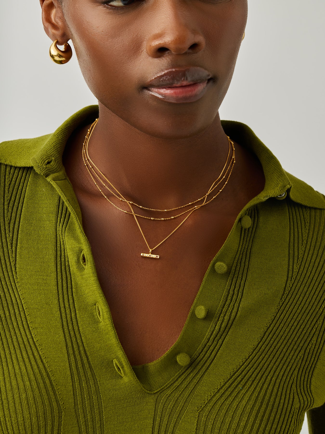 Lucy Williams T-Bar Stone Pendant Necklace Gold