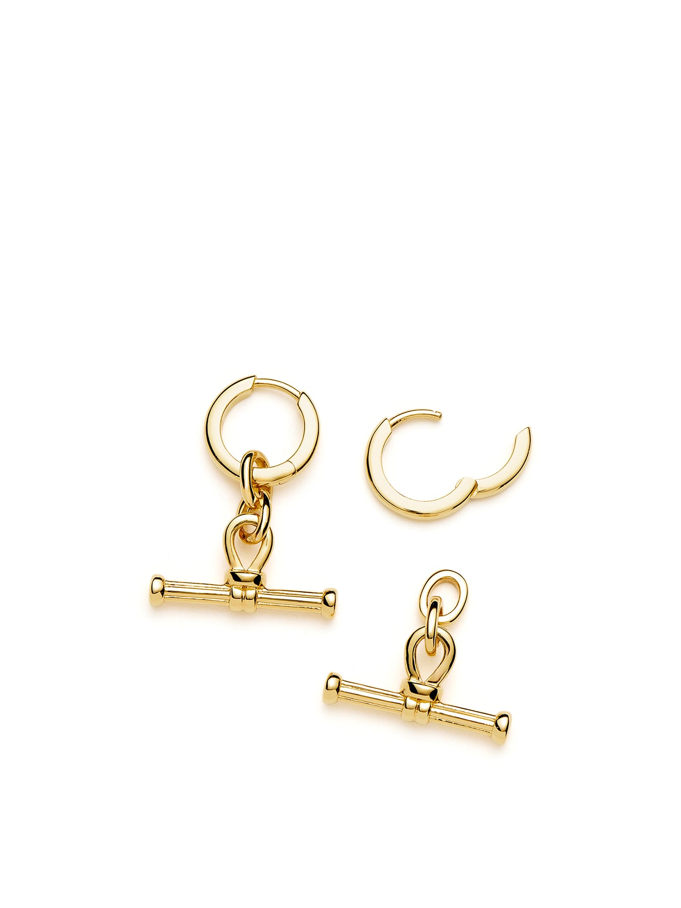 Ridge T Bar Drop Hoop Earrings Gold