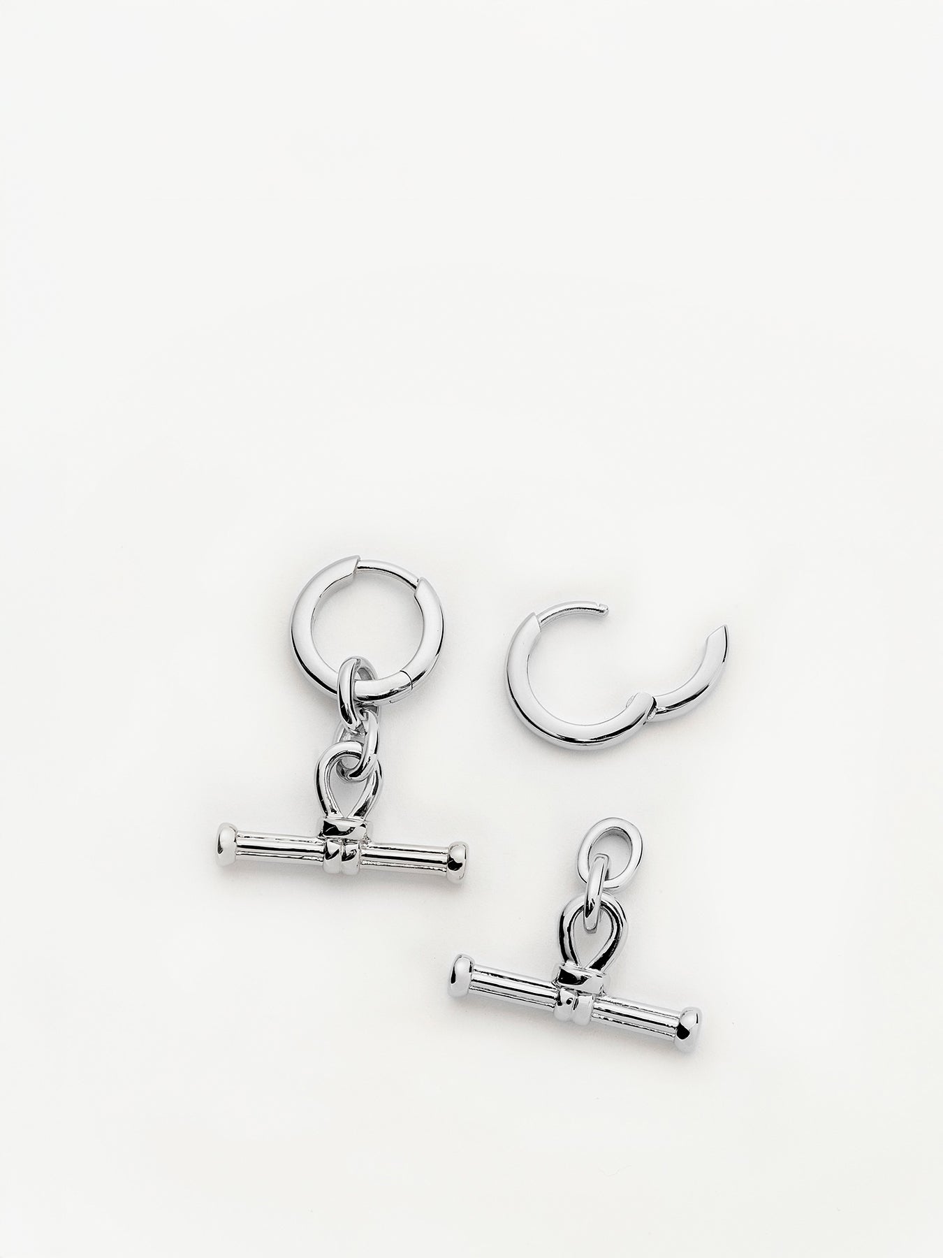 Ridge T Bar Drop Hoop Earrings Gold