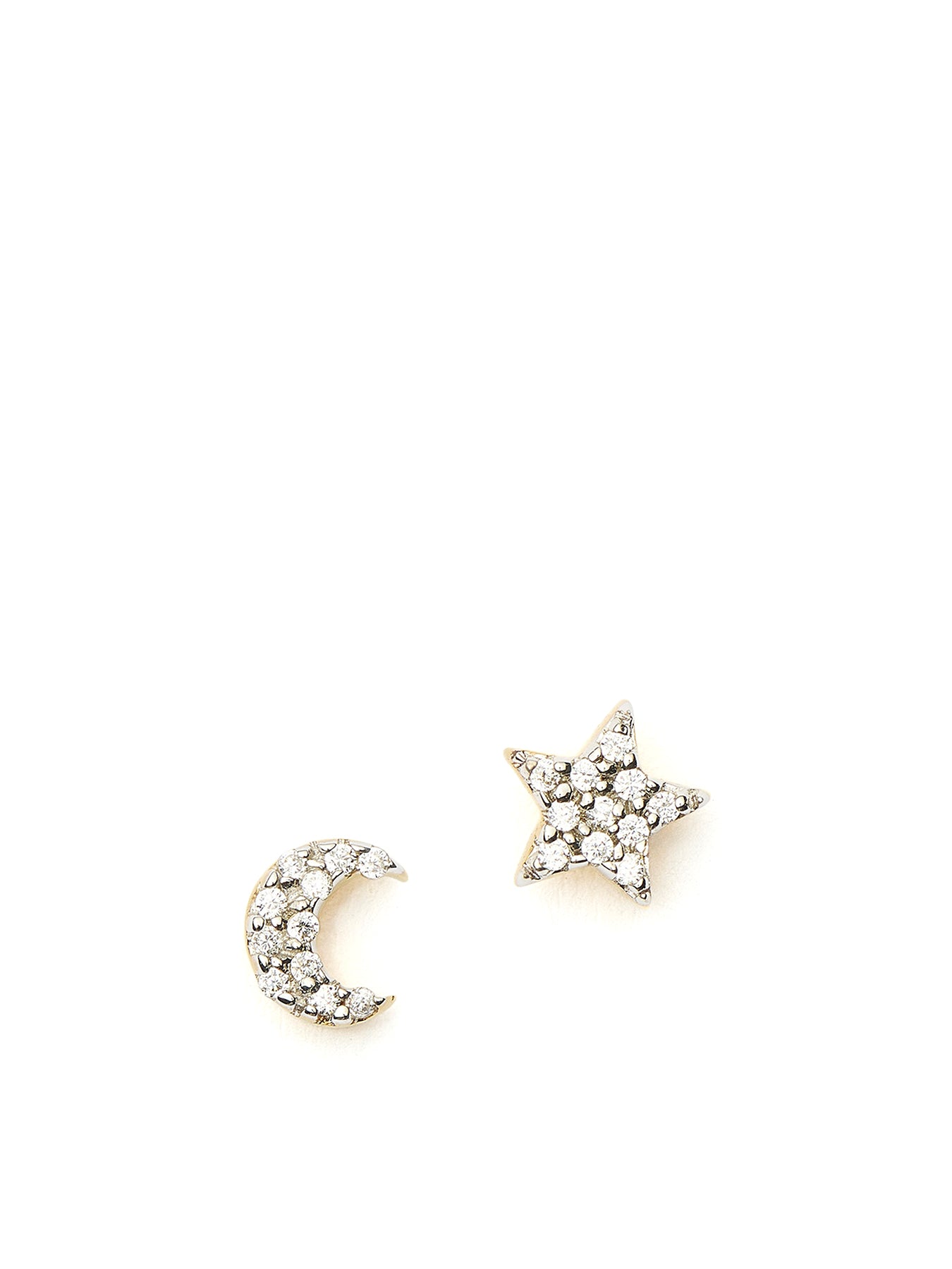 Pave Star Moon Stud Earrings Gold