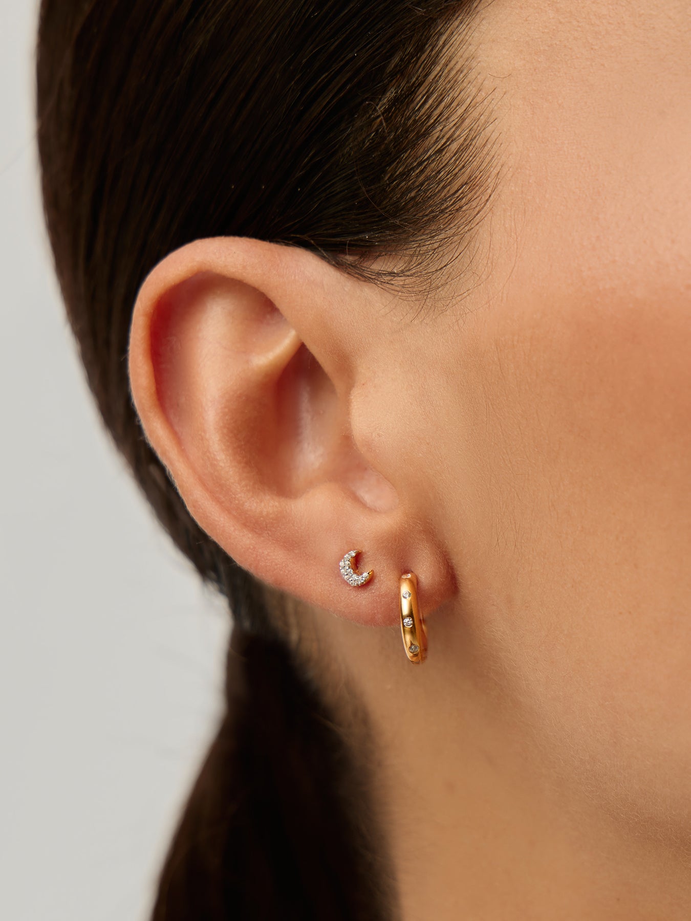 Pave Star Moon Stud Earrings Gold