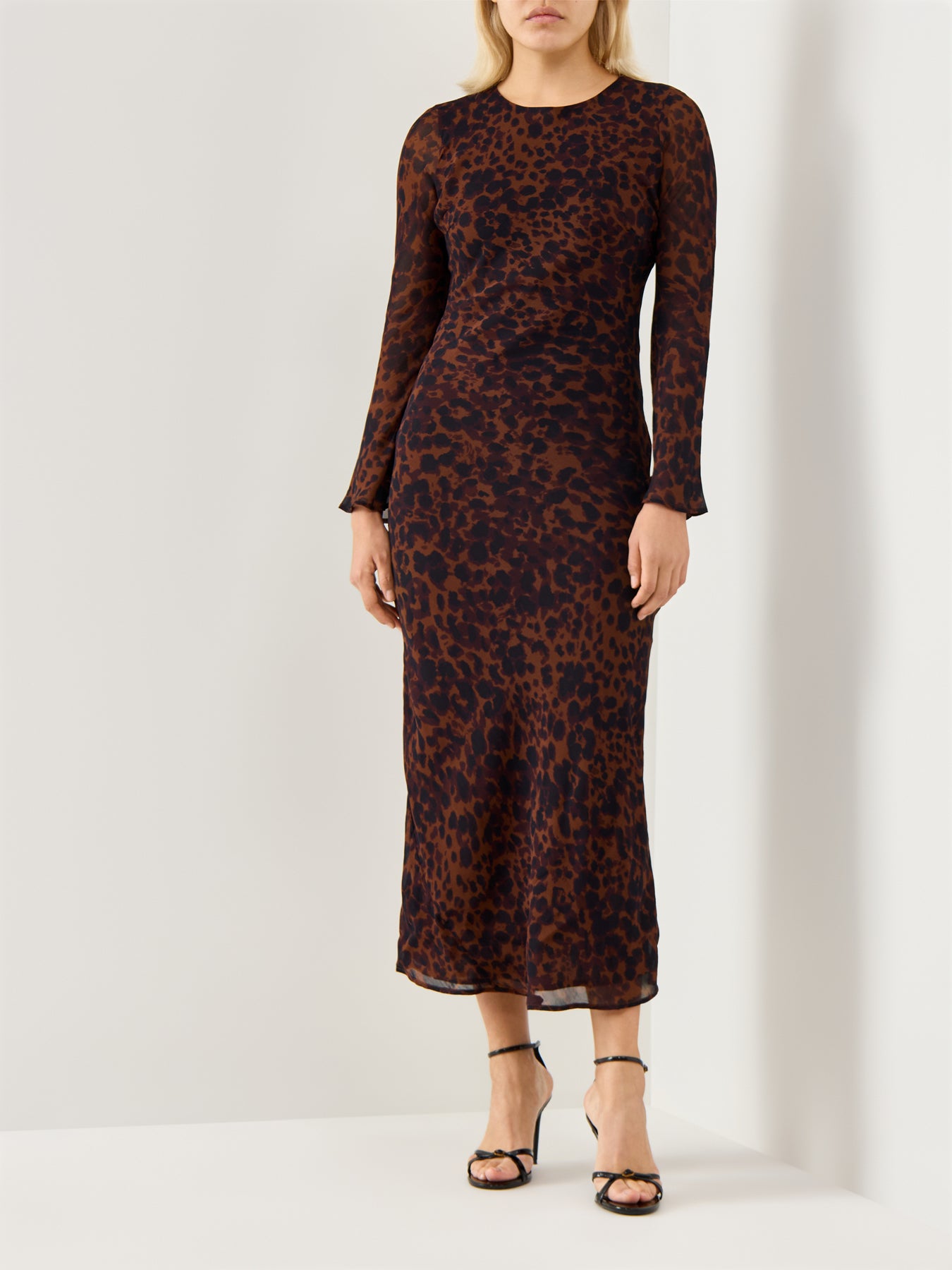 Clarissa Midi Dress Brown Animal Print 