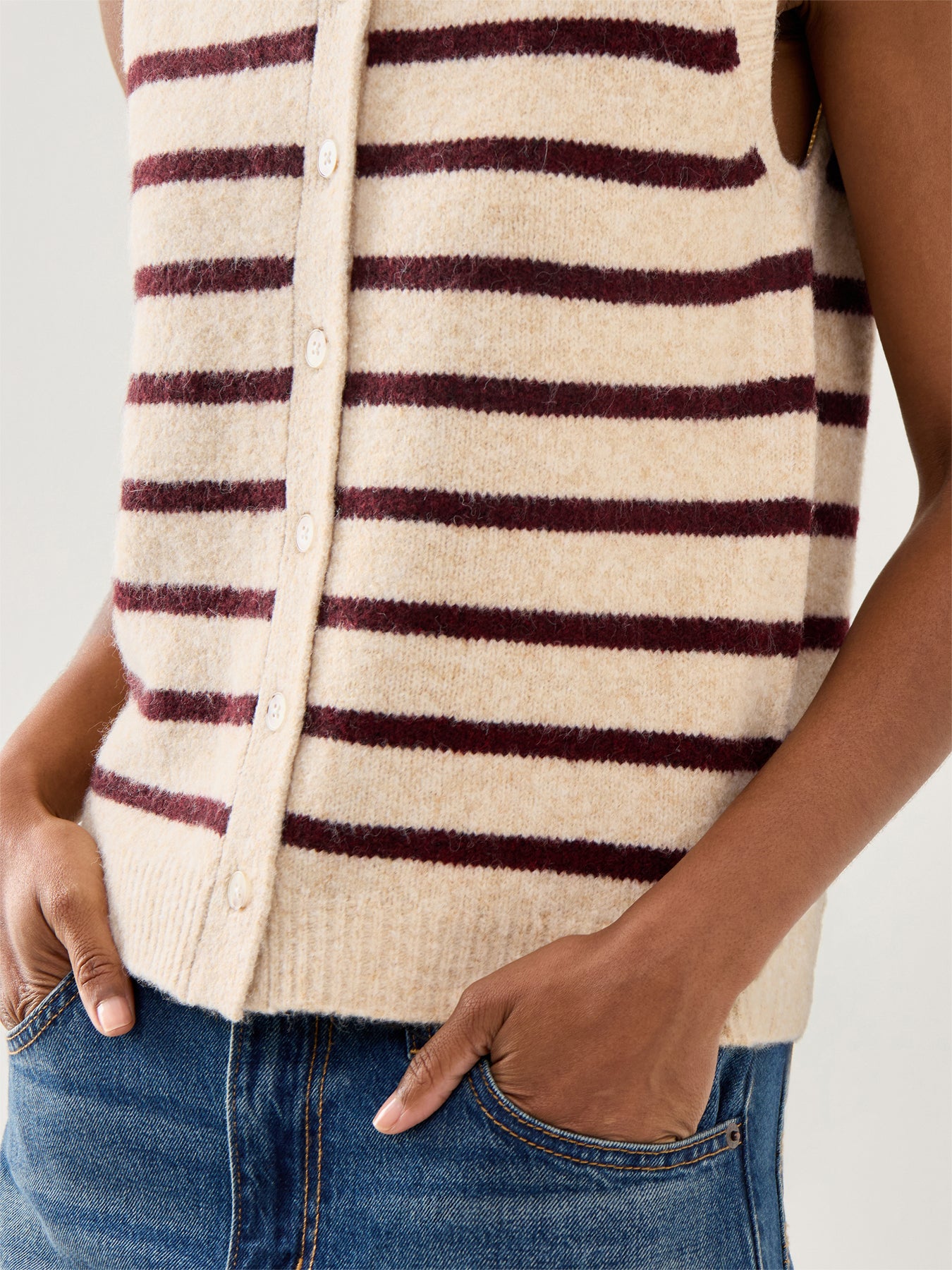 Clean Button Through Vest Beige