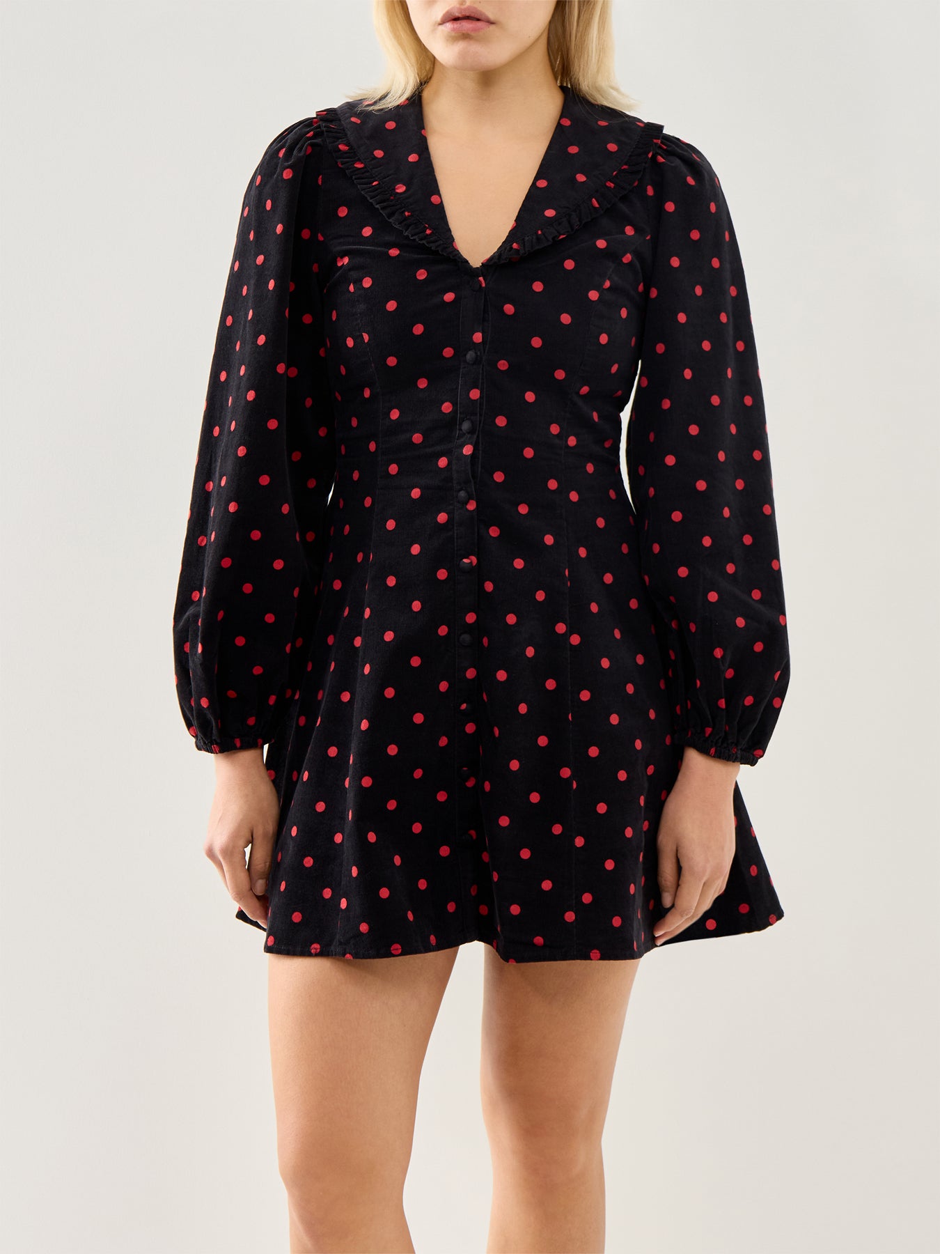 Cord Spot Mini Dress Black