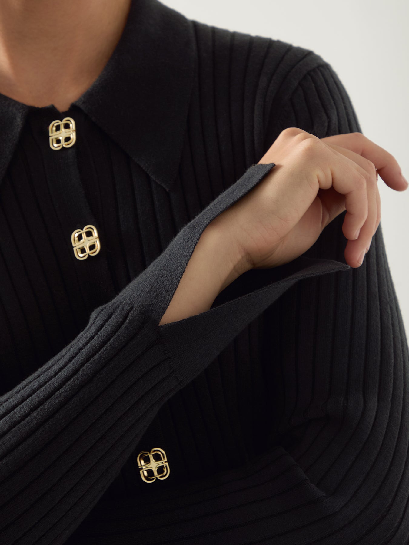 Willow Plain Cotton Rib Collar Cardigan Black