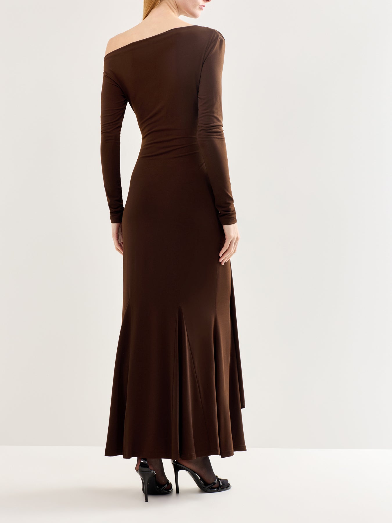 Yarelia Ruched Jersey Maxi Dress Brown