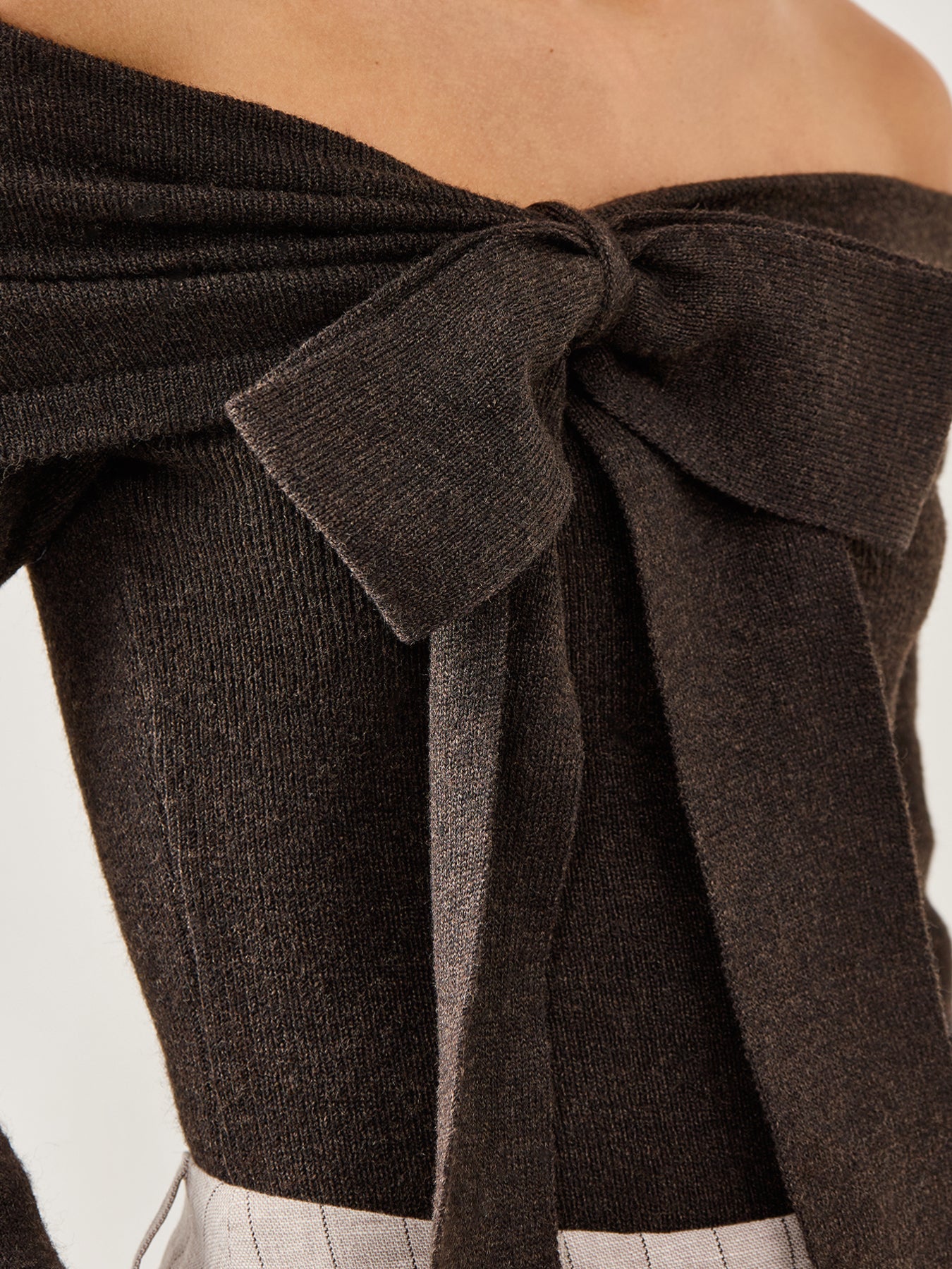 Tilda Bardot Bow Knit Top Brown
