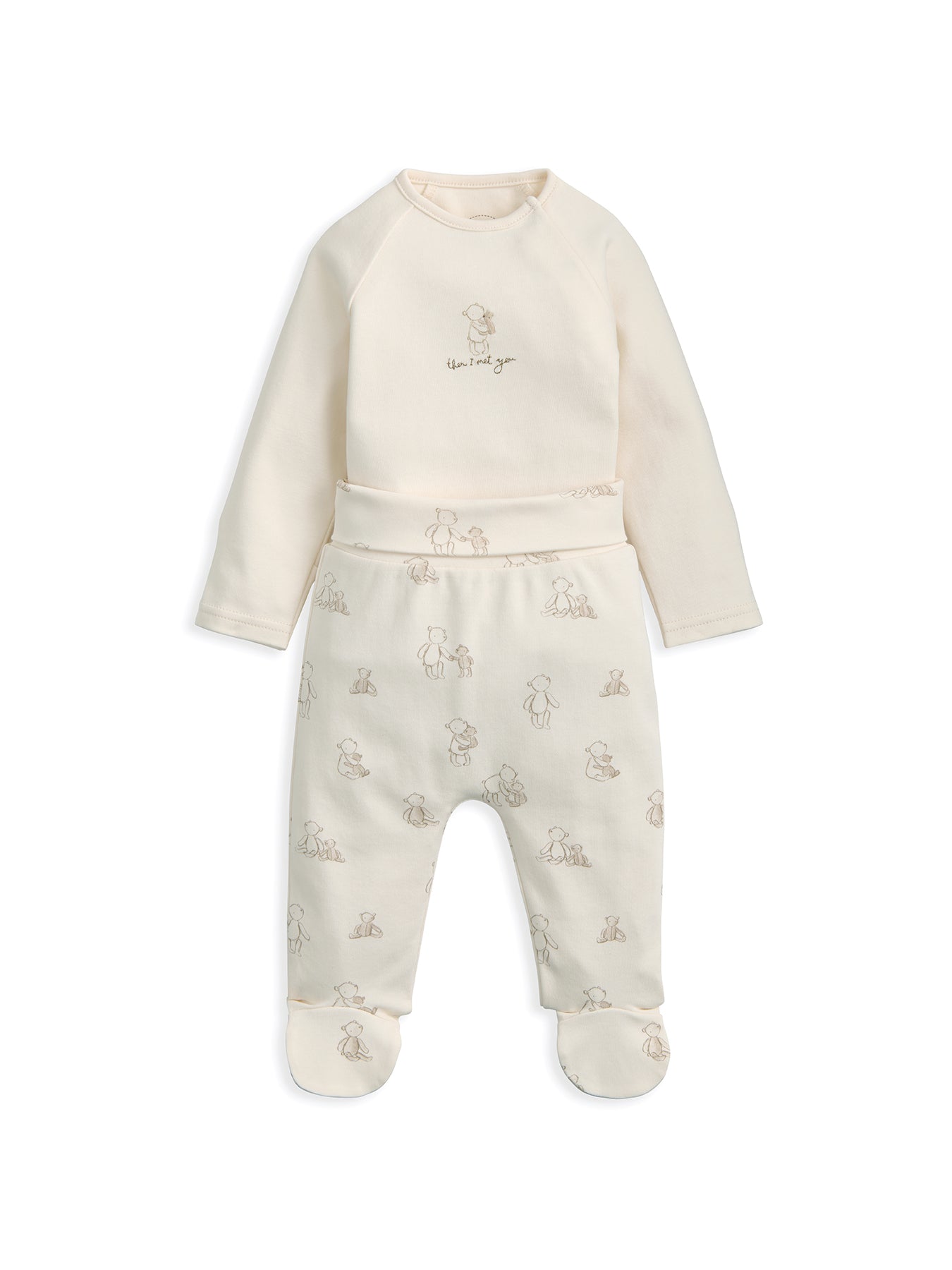 Baby Teddy Placement Bodysuit Set Cream