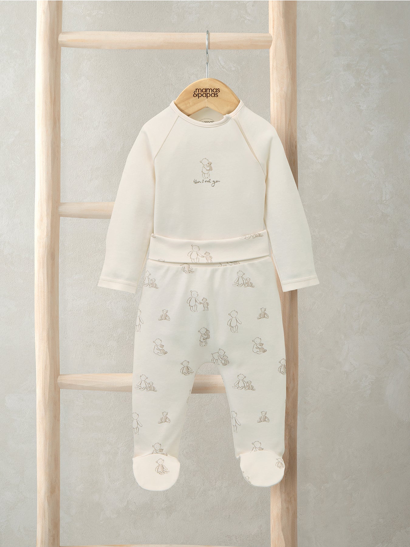 Baby Teddy Placement Bodysuit Set Cream